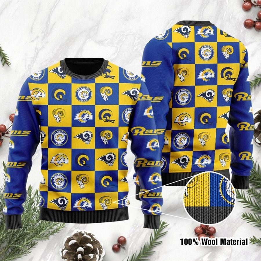 Los Angeles Rams Logo Checkered Flannel Ugly Christmas Sweater Ugly