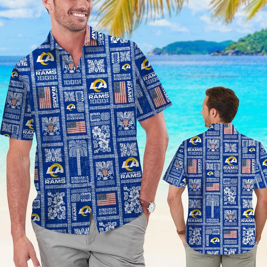 Los Angeles Rams Summer Commemorative Short Sleeve Button Up Tropical Aloha Hawaiian Shirts For Men Women
