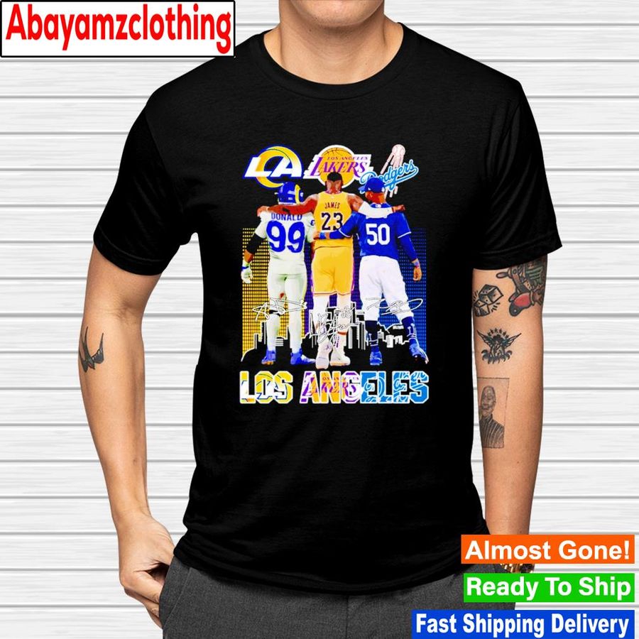 Los Angeles Sports Teams Aaron Donald and LeBron James and Mookie Betts signatures shirt
