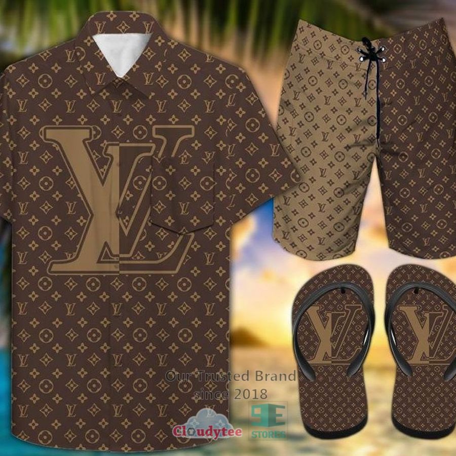 Louis Vuitton Flower Brown Hawaiian Shirt, Short, Flip-Flops – LIMITED EDITION