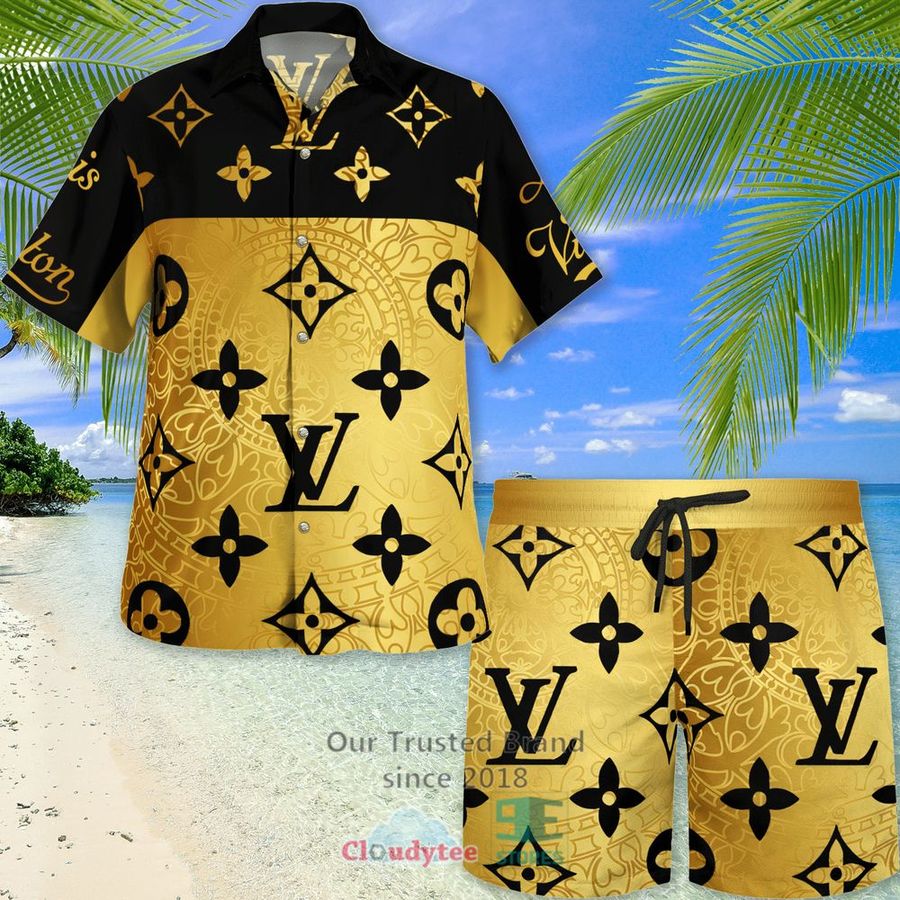Louis Vuitton Gold Patten Black Luxury Hawaiian Shirt, Short – LIMITED EDITION