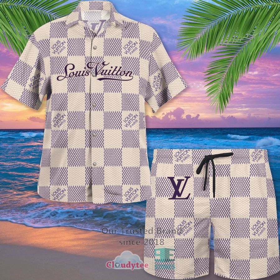Louis Vuitton Paris Purple White Caro Pattern Hawaiian Shirt, Short – LIMITED EDITION