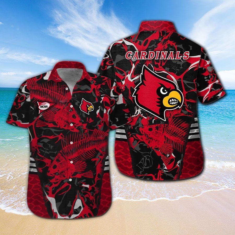 Louisville Cardinals Fishing Short Sleeve Button Up Tropical Aloha Hawaiian Shirts For Men Women