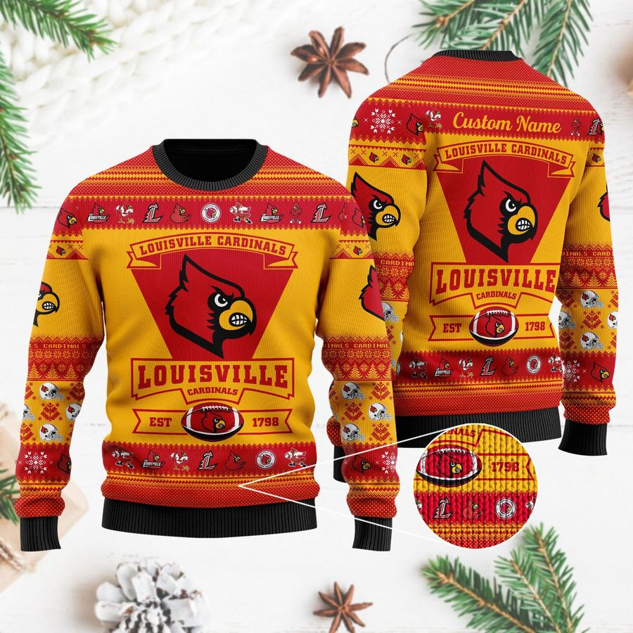 Louisville Cardinals Football Team Logo Personalized Ugly Christmas Sweater Ugly