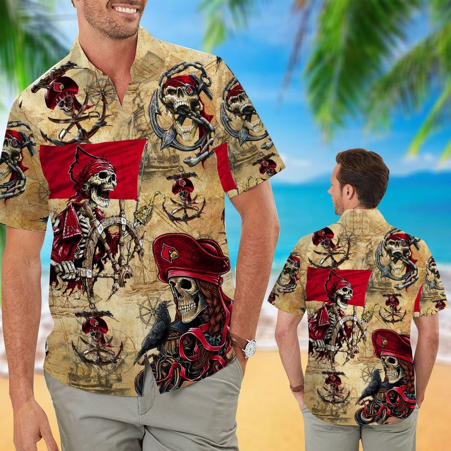 Louisville Cardinals Pirates Aloha Hawaiian Button Up Shirt Retro Vintage Style Full Size For Sale