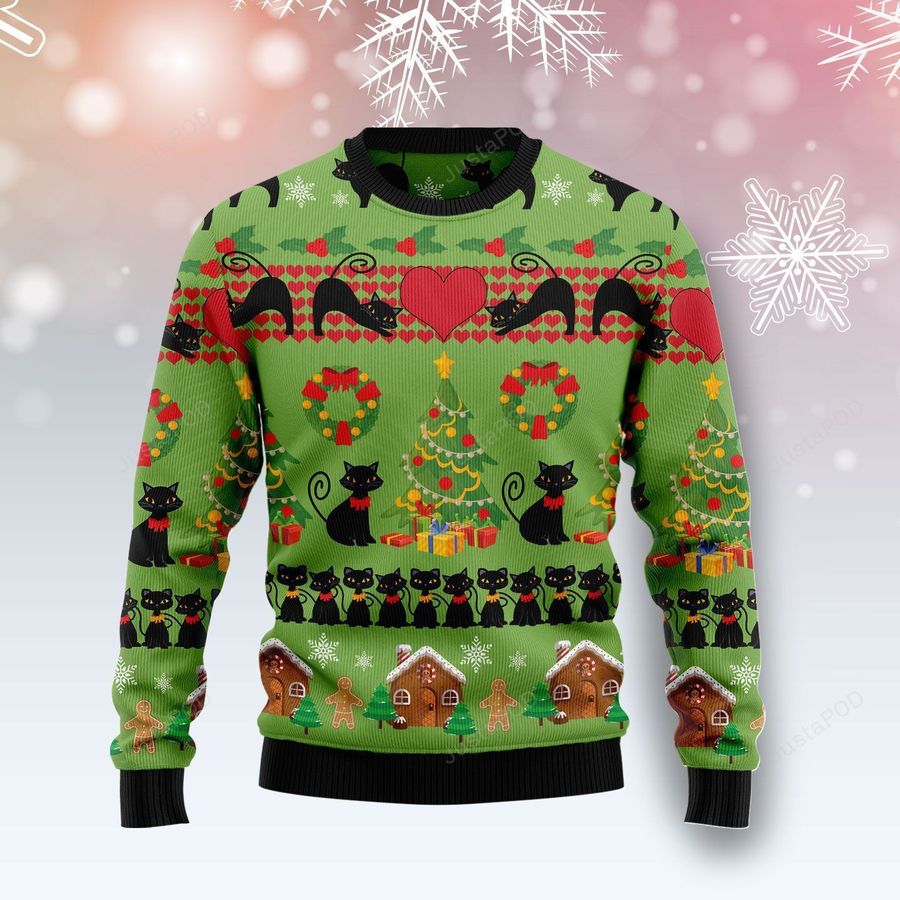 Love Black Cat Ugly Christmas Sweater All Over Print Sweatshirt