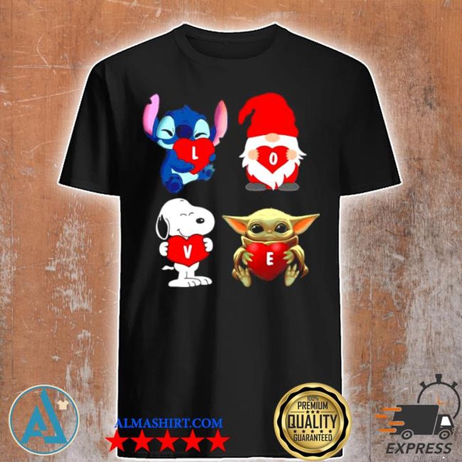 Love stitch gnome Snoopy and Yoda 2021 shirt