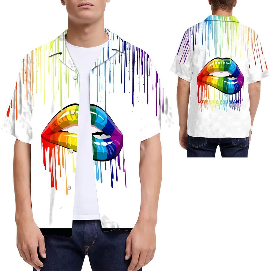 Love Who You Want Rainbow Lips Watercolor Men Hawaiian Shirt For Lgbt Community