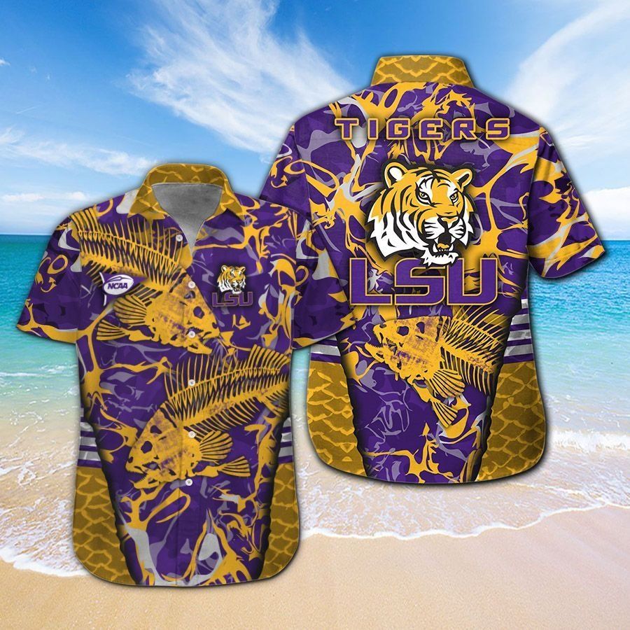 Lsu Tigers Fishing Short Sleeve Button Up Tropical Aloha Hawaiian Shirts For Men Women