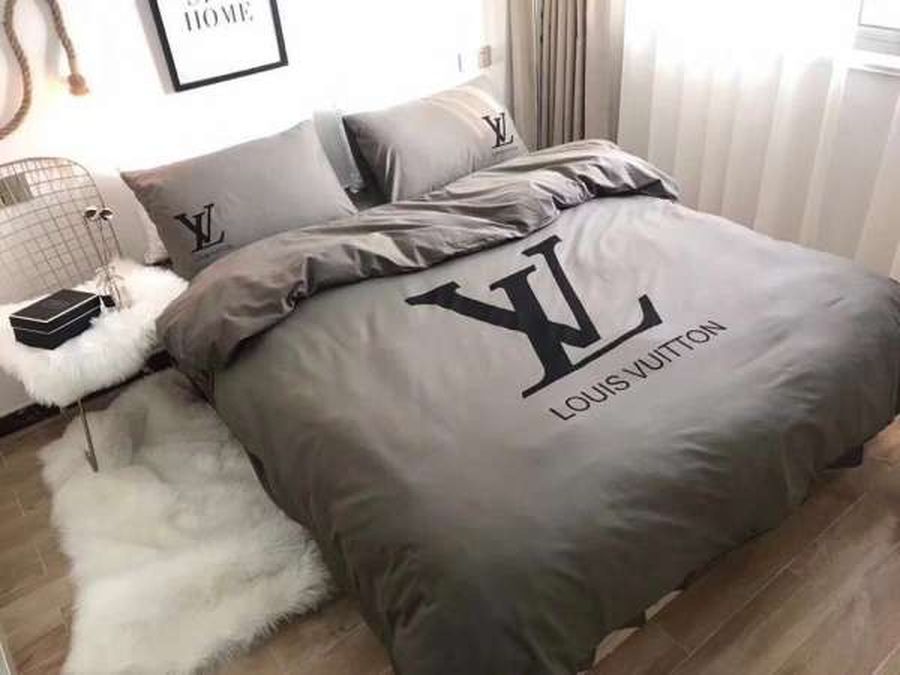 Luxury Louis Vuitton Logo in Grey Background Bedding Set