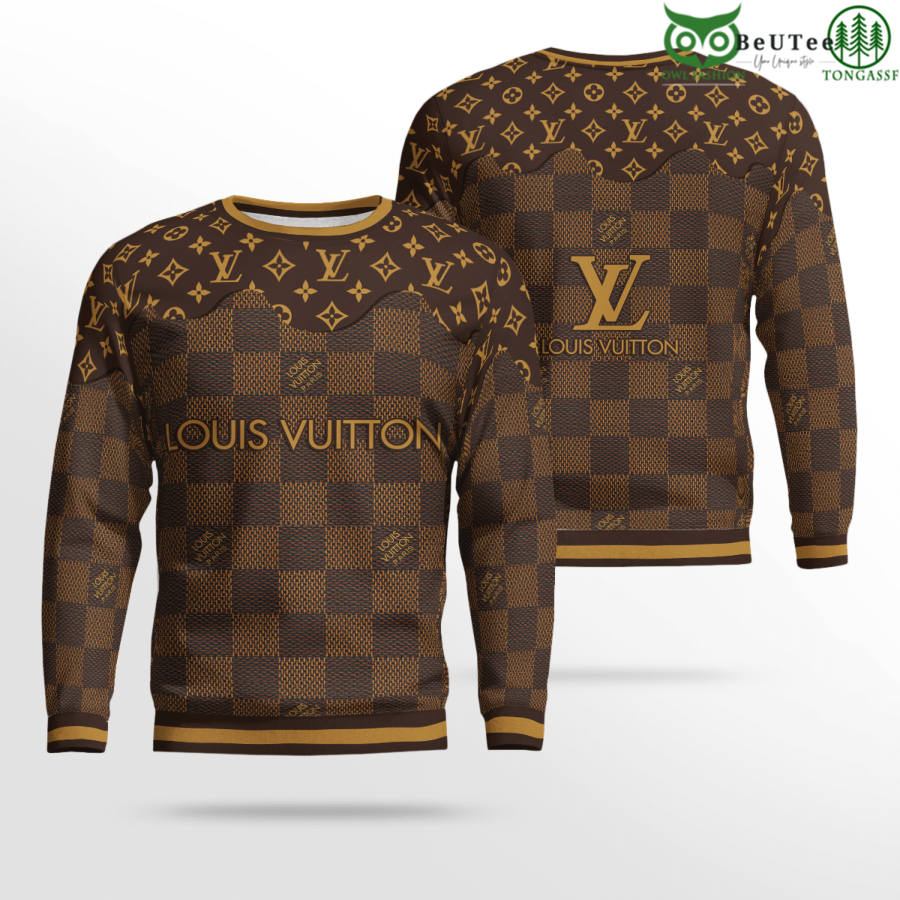 Luxury LV Louis Vuitton Big Checkered Brown 3D Ugly Sweater