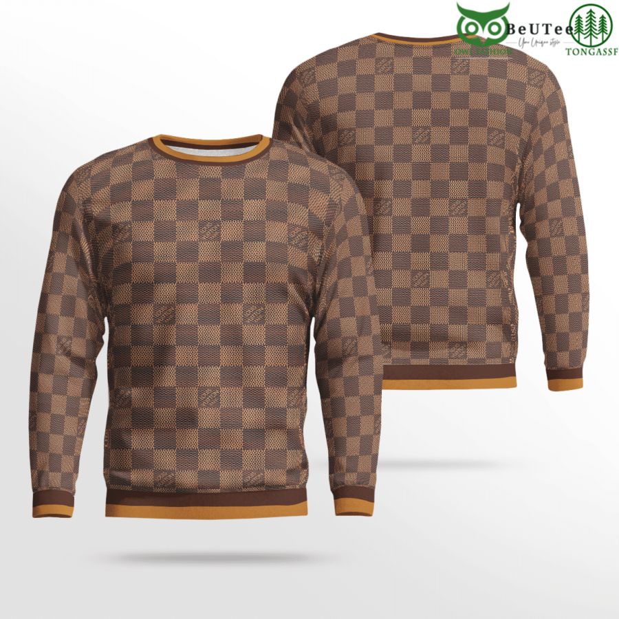 LV Louis Vuitton Brown Caro Pattern Premium 3D Ugly Sweater
