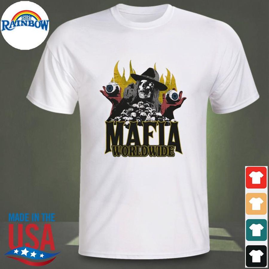 Mafia worldwide merch skulls on fire shirt
