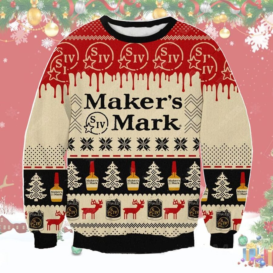 Makers Mark Whiskey Ugly Sweater Christmas