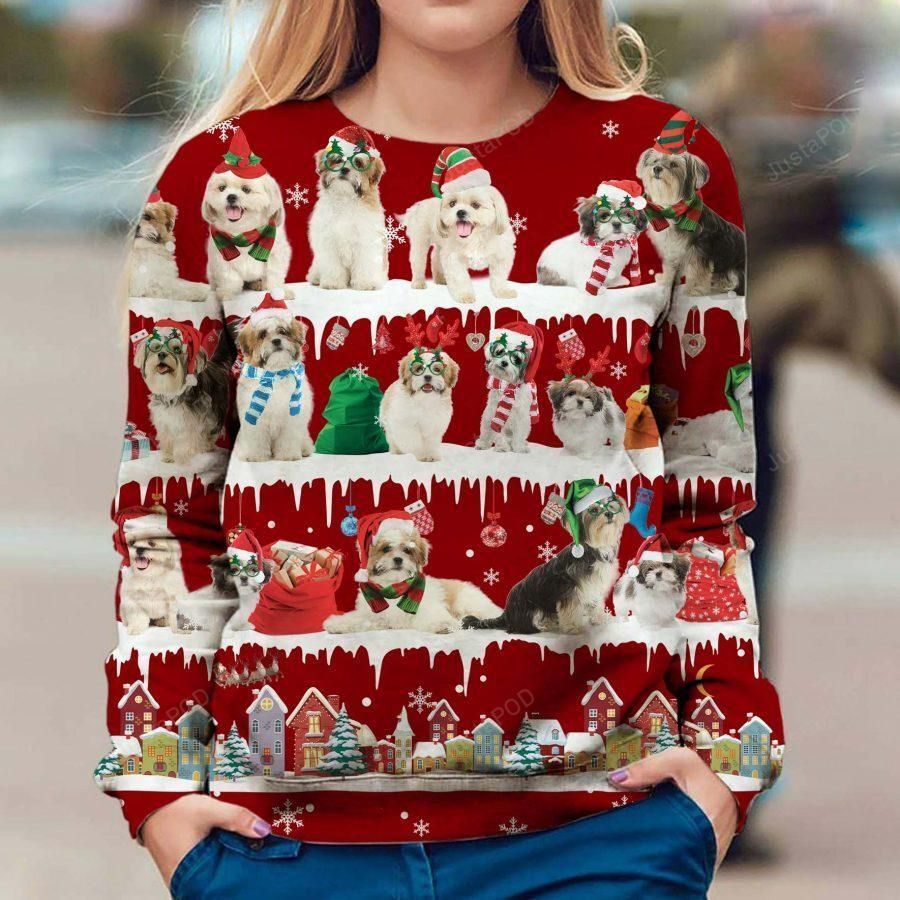 Malshi Dog Ugly Christmas Sweater All Over Print Sweatshirt Ugly