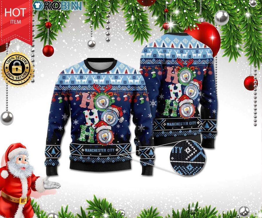 Manchester City Ho Ho Ho 3D Print Christmas Wool Sweater
