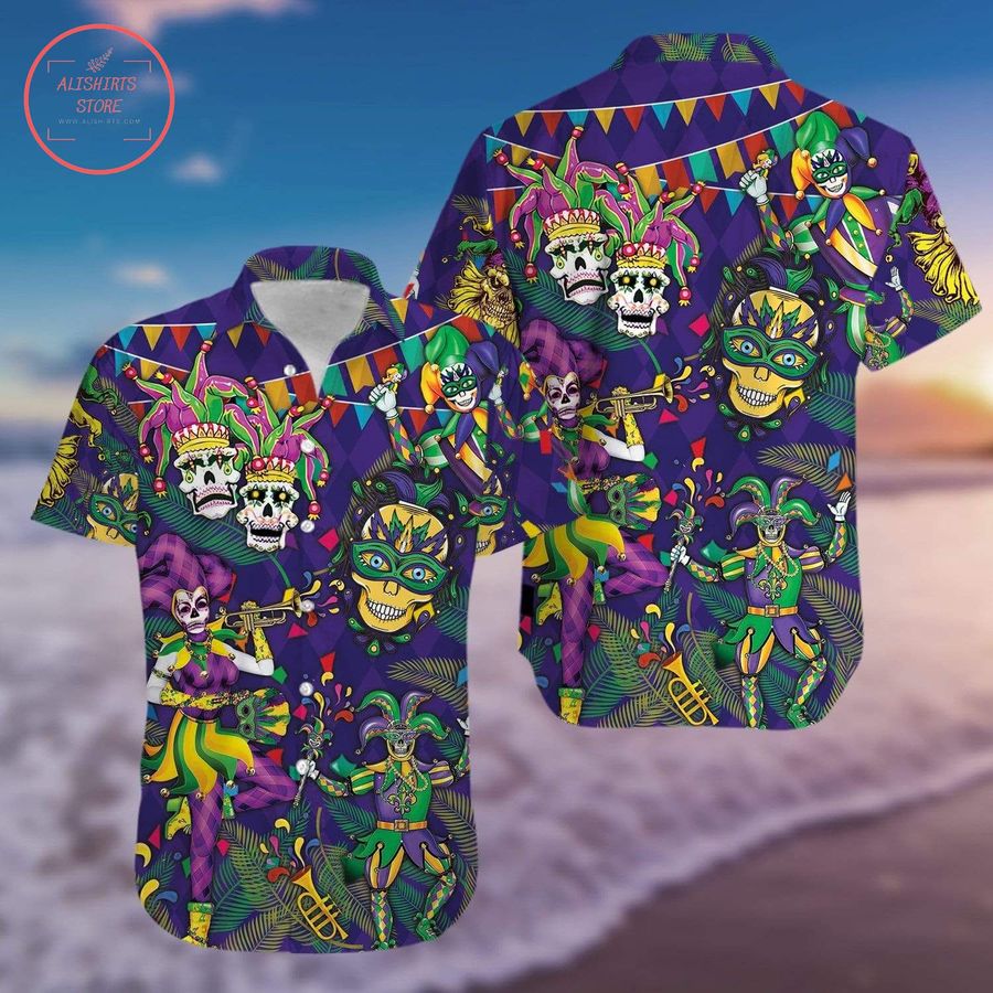 Mardi Gras Clown Skull Hawaiian Shirt