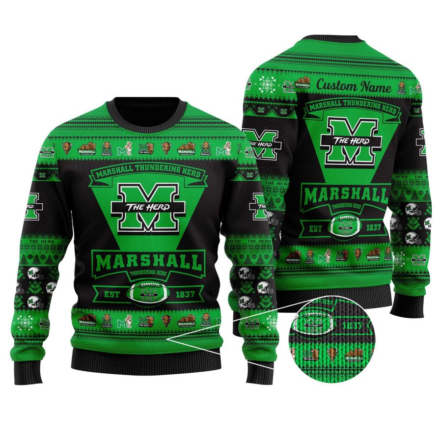 Marshall Thundering Herd Football Team Logo Personalized Ugly Christmas Sweater