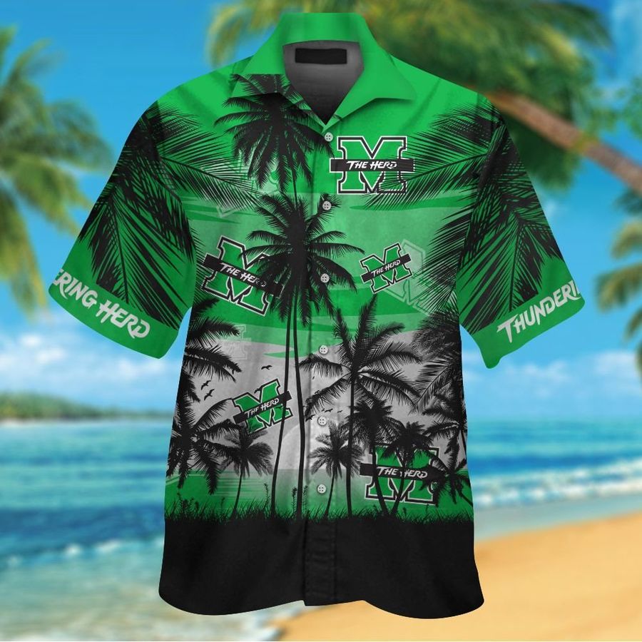 Marshall Thundering Herd Short Sleeve Button Up Tropical Aloha Hawaiian Shirts For Men Women Shirt