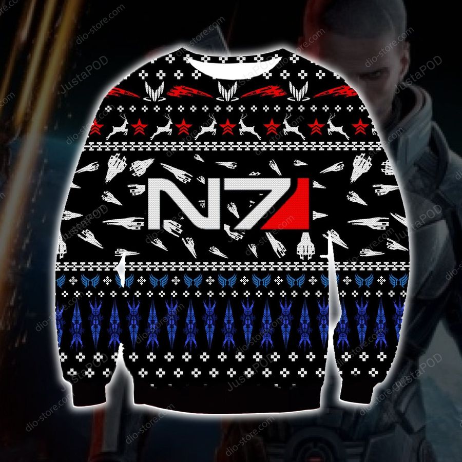 Mass Effect N7 Knitting Pattern For Unisex Ugly Christmas Sweater, All Over Print Sweatshirt, Ugly Sweater, Christmas Sweaters, Hoodie, Sweater