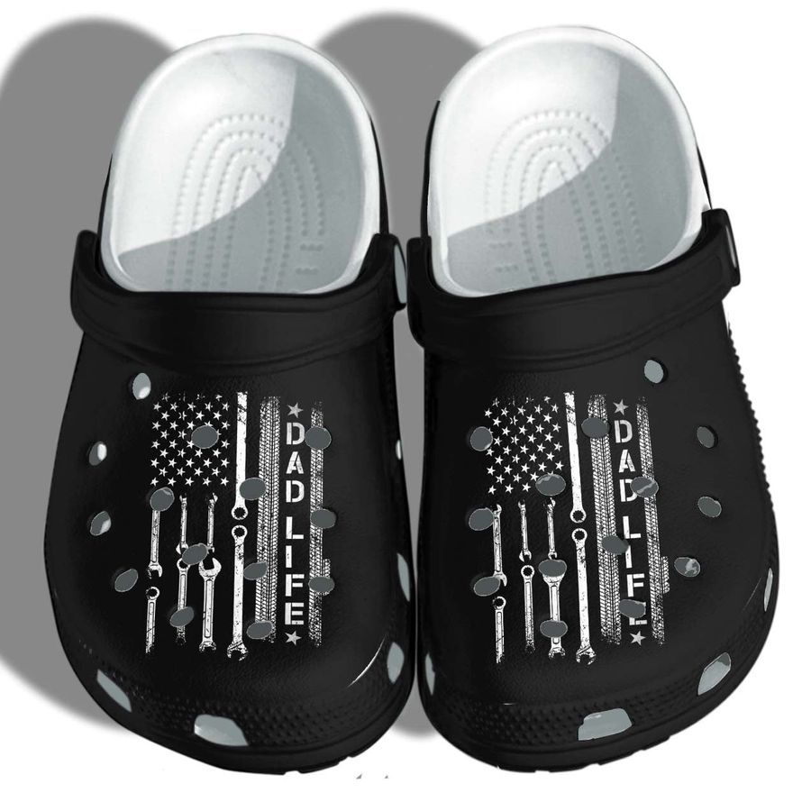 Mechanic Usa Flag Crocs Shoes Clogs Fathers Day 2022 Gifts For Dad - Dad Life Can Fix Everything Custom Crocs Shoes Clogs