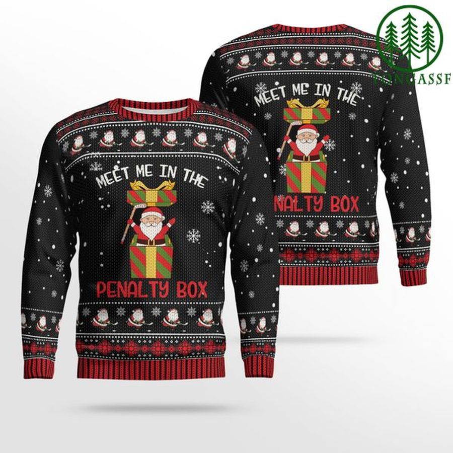 Meet me in the Penalty Box Hockey Christmas Black Ugly Sweater
