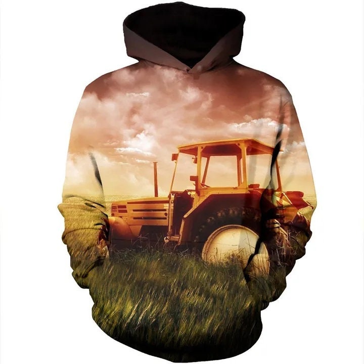 Men's 3D Hoodie, Stranger Hoodie, Farmer Tractor 3D All Over Print Pullover Hoodie-1
