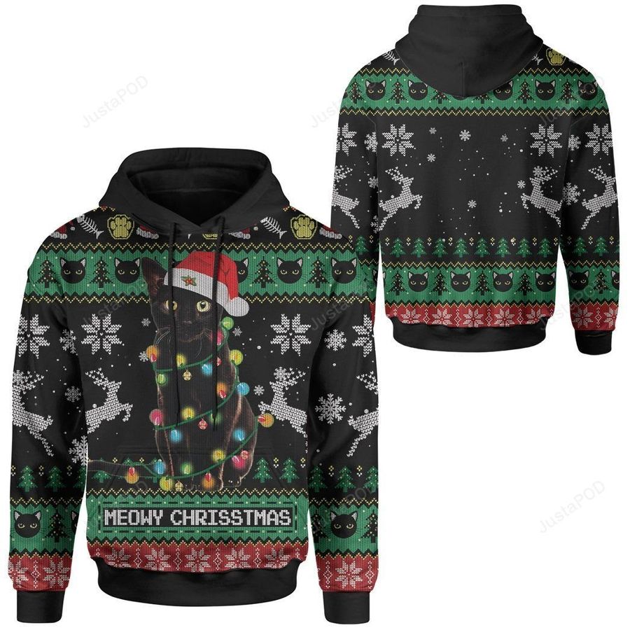 Meowy Cat Ugly Christmas 3D All Over Printed Hoodie, Zip- Up Hoodie, Ugly Sweater, Christmas Sweaters, Hoodie, Sweater