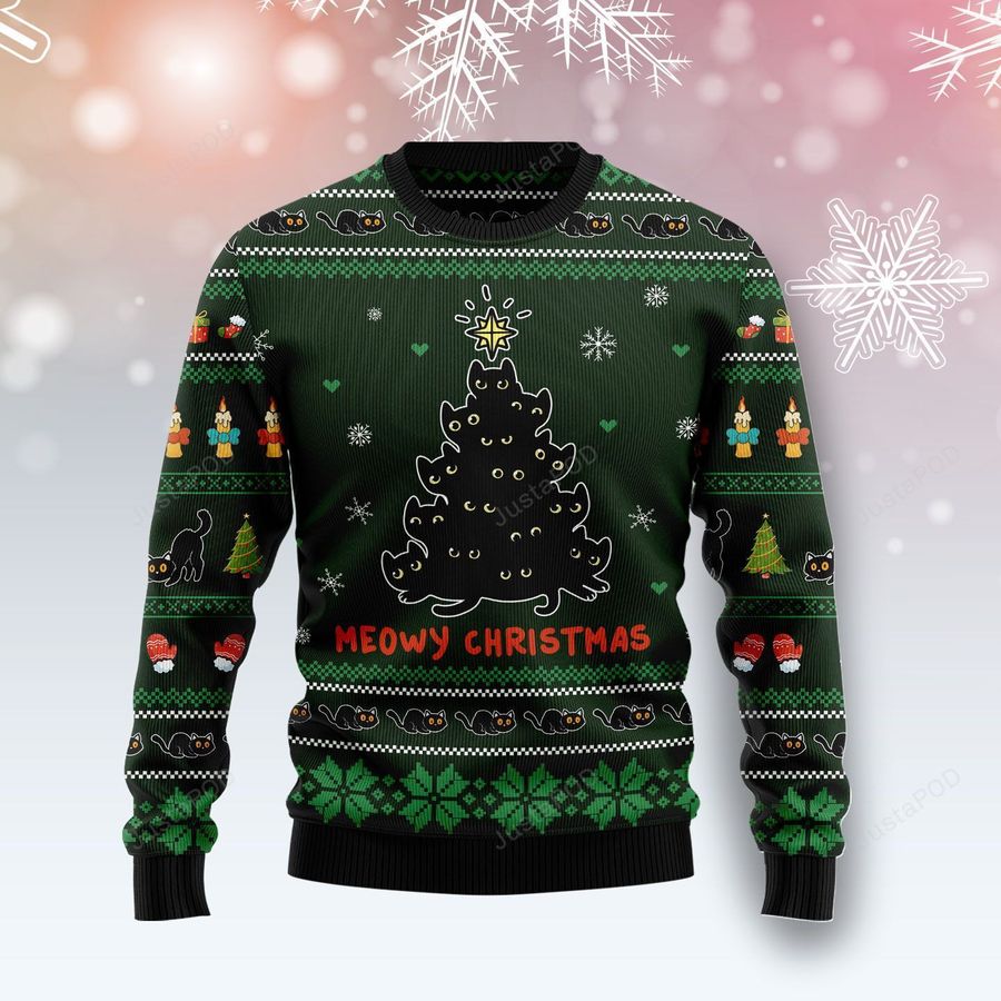Meowy Christmas Black Cat Ugly Christmas Sweater All Over Print