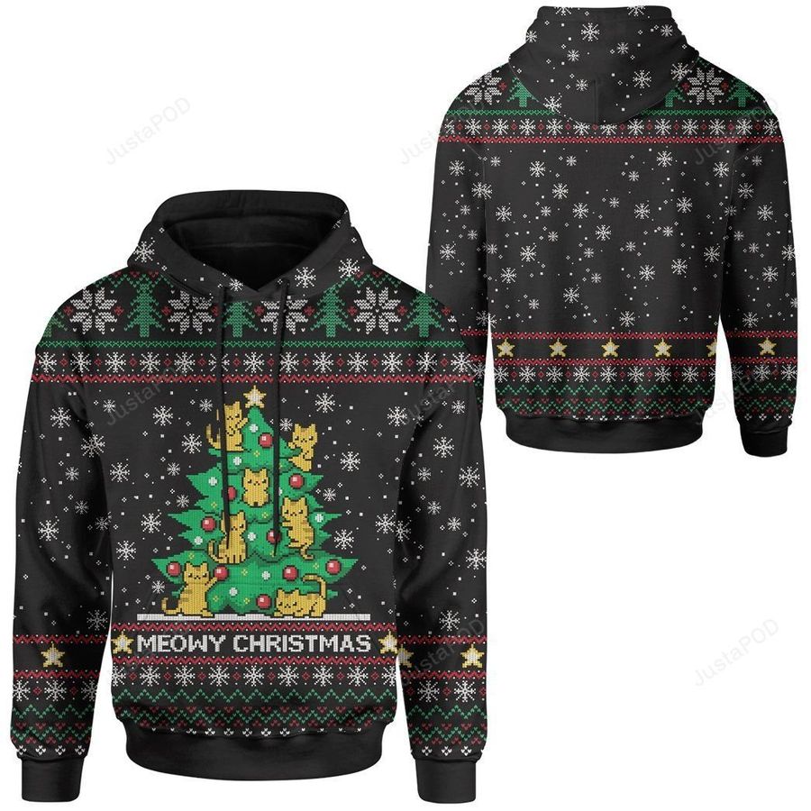 Meowy Ugly Christmas 3D All Over Printed Hoodie, Zip- Up Hoodie, Ugly Sweater, Christmas Sweaters, Hoodie, Sweater
