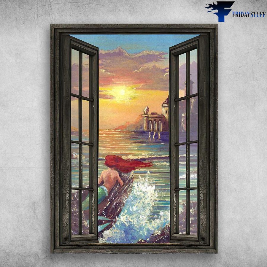 Mermaid Poster, Window Poster, Mermaid Ocean Poster Home Decor Poster Canvas