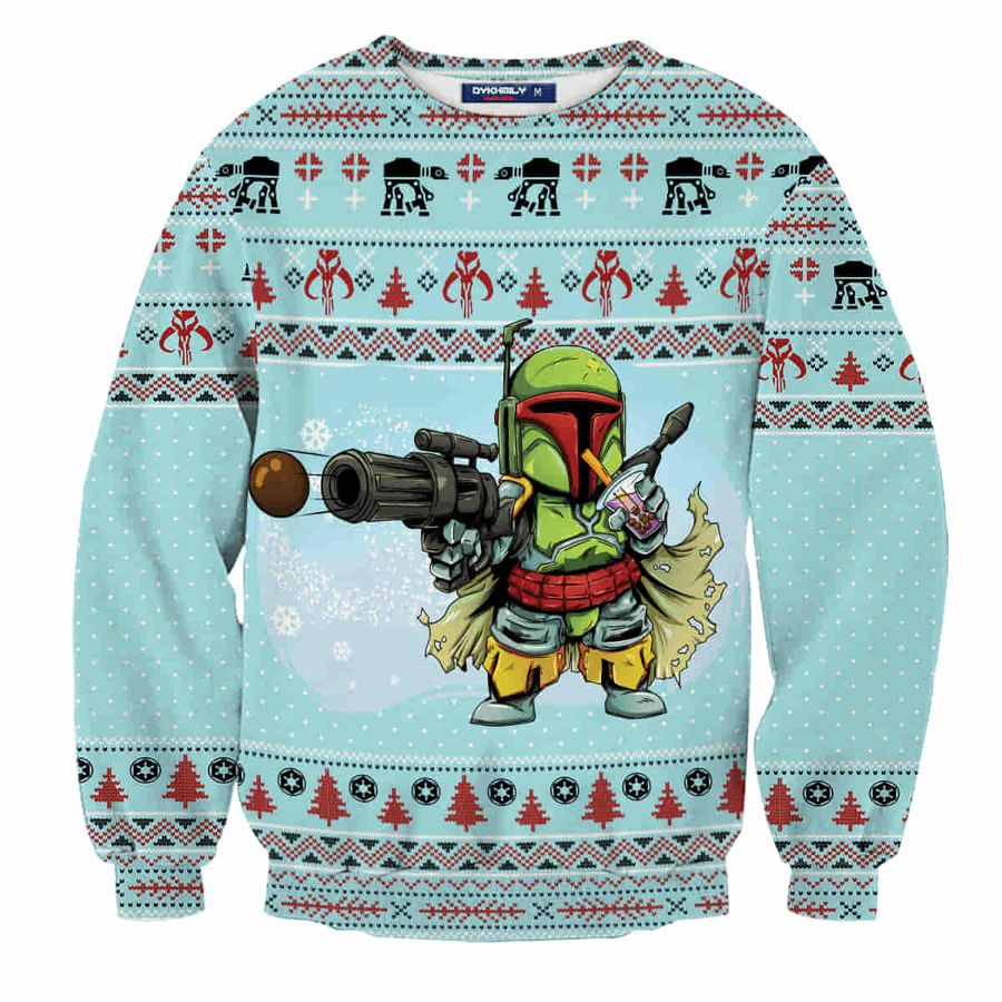 Merry Bobamas Wool Knitted Ugly Sweater Star Wars Boba Fett Christmas Ugly Sweater