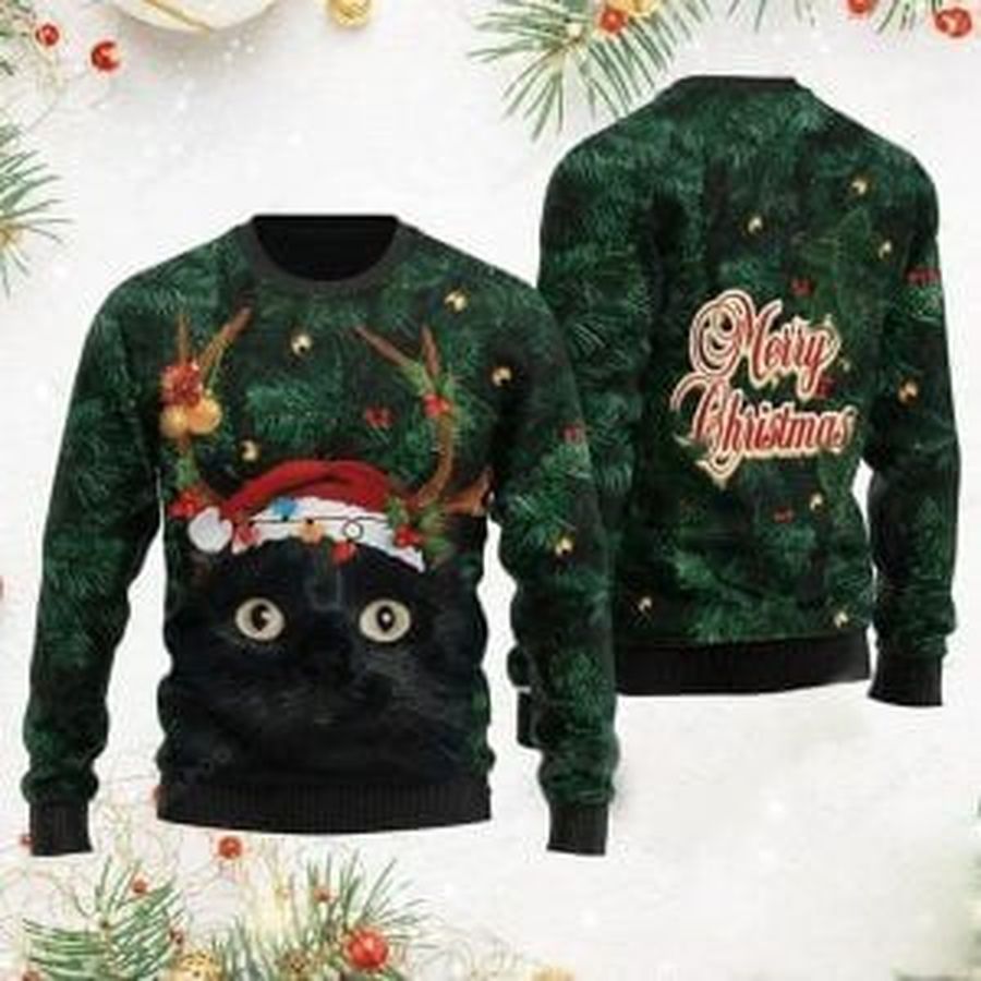 Merry Christmas Black Cat Ugly Christmas Sweater All Over Print