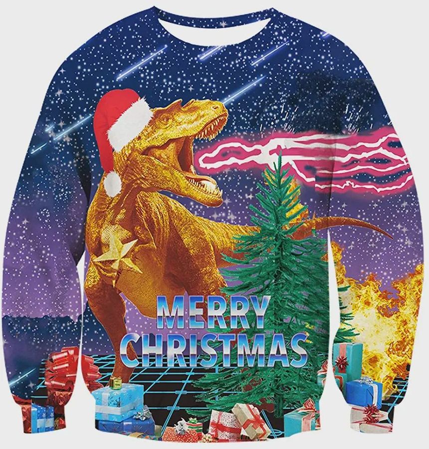 Merry Christmas Dinosaur Ugly Christmas Sweater, All Over Print Sweatshirt, Ugly Sweater, Christmas Sweaters, Hoodie, Sweater