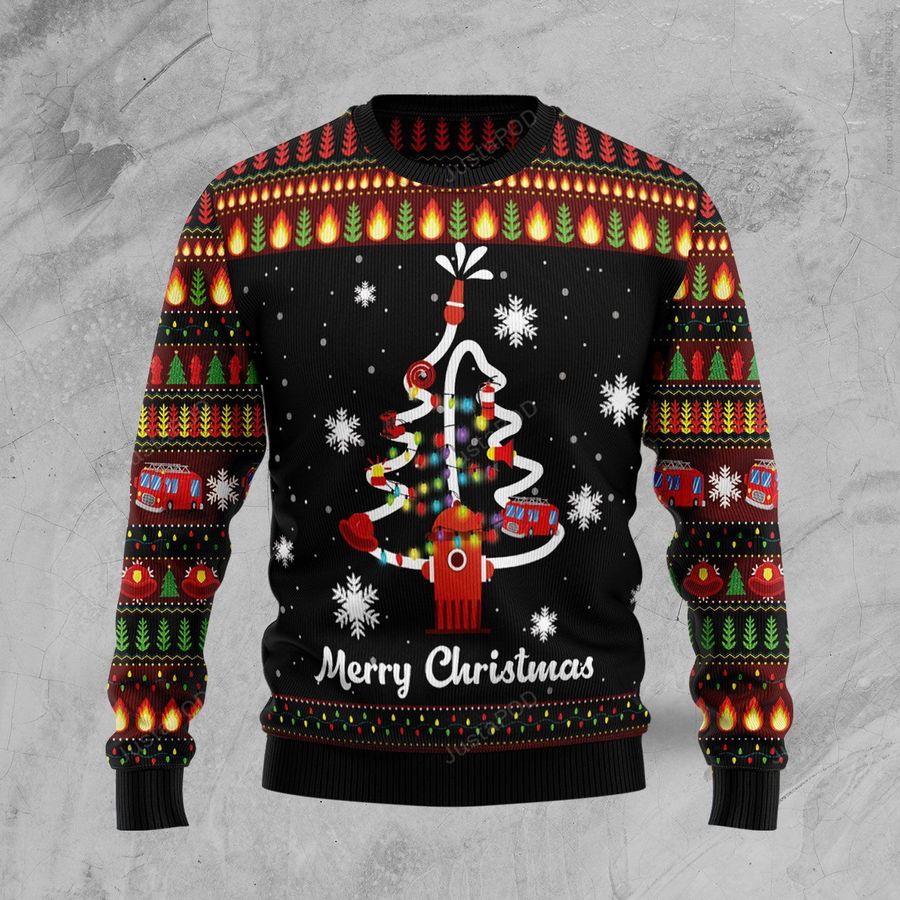 Merry Christmas Firefighter Ugly Christmas Sweater All Over Print Sweatshirt