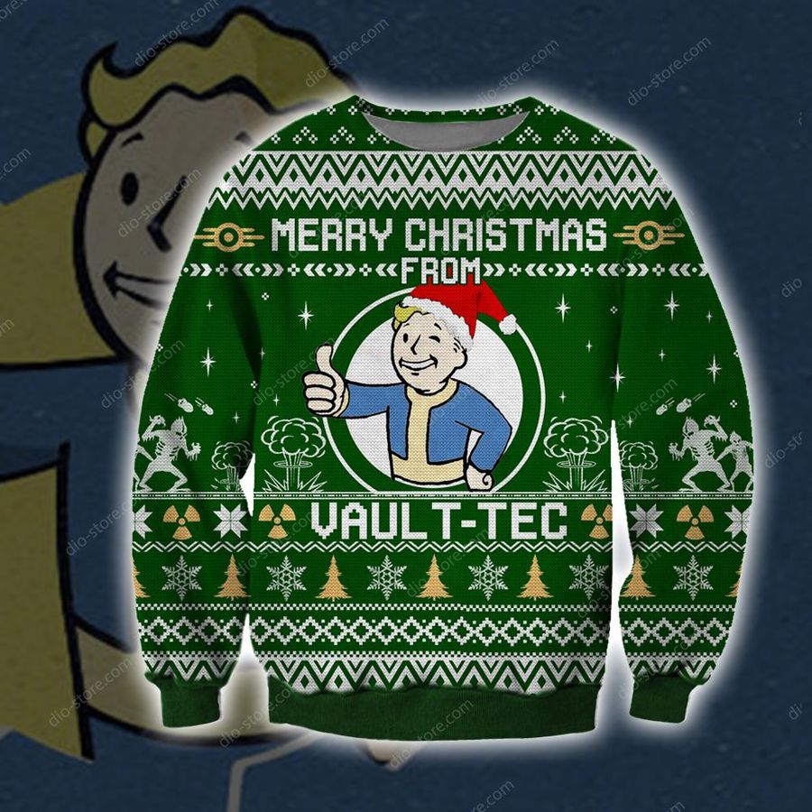 Merry Christmas From Vault Tec Knitting Pattern 3D Print Ugly Christmas Sweater Hoodie All Over Printed Cint10604, All Over Print, 3D Tshirt, Hoodie