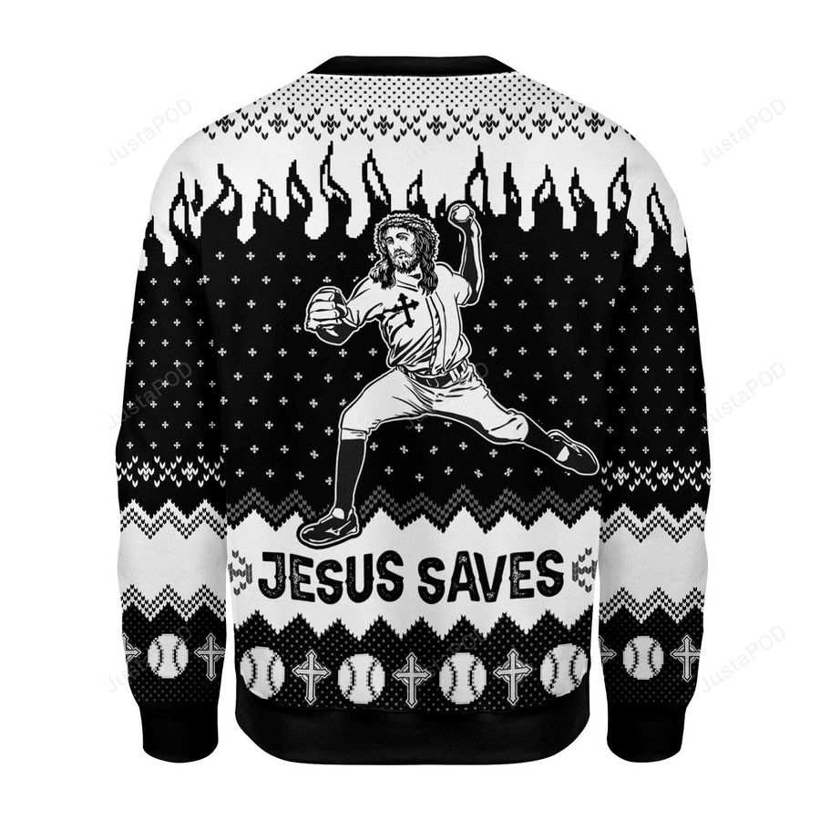 Merry Christmas Gearhomies Jesus Saves Baseball Ugly Christmas Sweater All