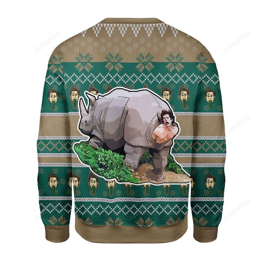 Merry Christmas Rhino Giving Birth Ugly Christmas Sweater All Over