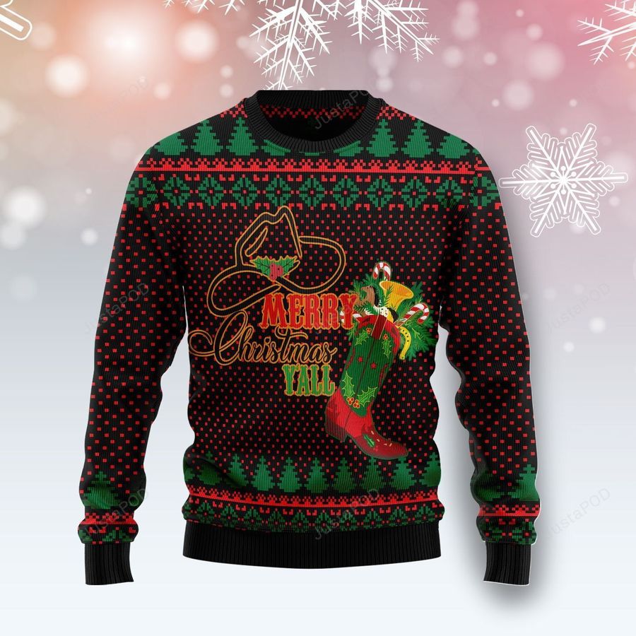 Merry Christmas YAll Cowboy Boot Ugly Christmas Sweater Ugly Sweater