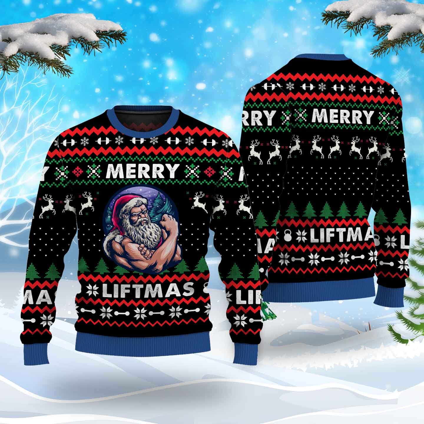 Merry Liftmas Ugly Ugly Merry Chirstmas 2022 Ugly 2022 Christmas Happy Xmas Wool Knitted Sweater