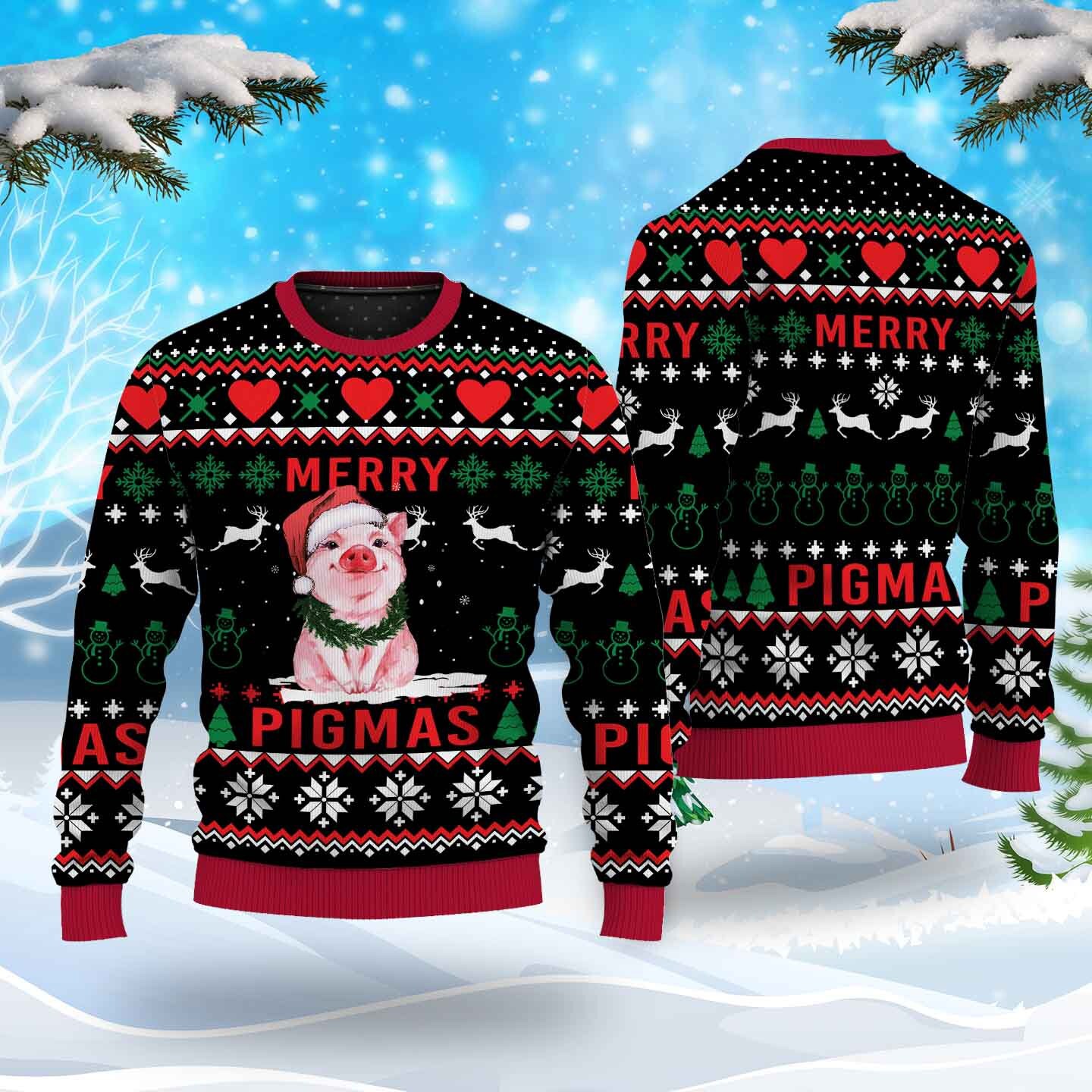 Merry Pigmas Ugly Cute Pig Merry Chirstmas 2022 Ugly 2022 Christmas Happy Xmas Wool Knitted Sweater