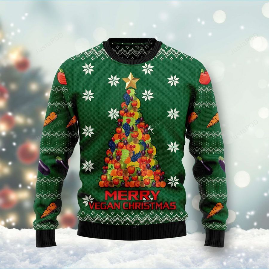 Merry Vegan Christmas Ugly Christmas Sweater All Over Print Sweatshirt