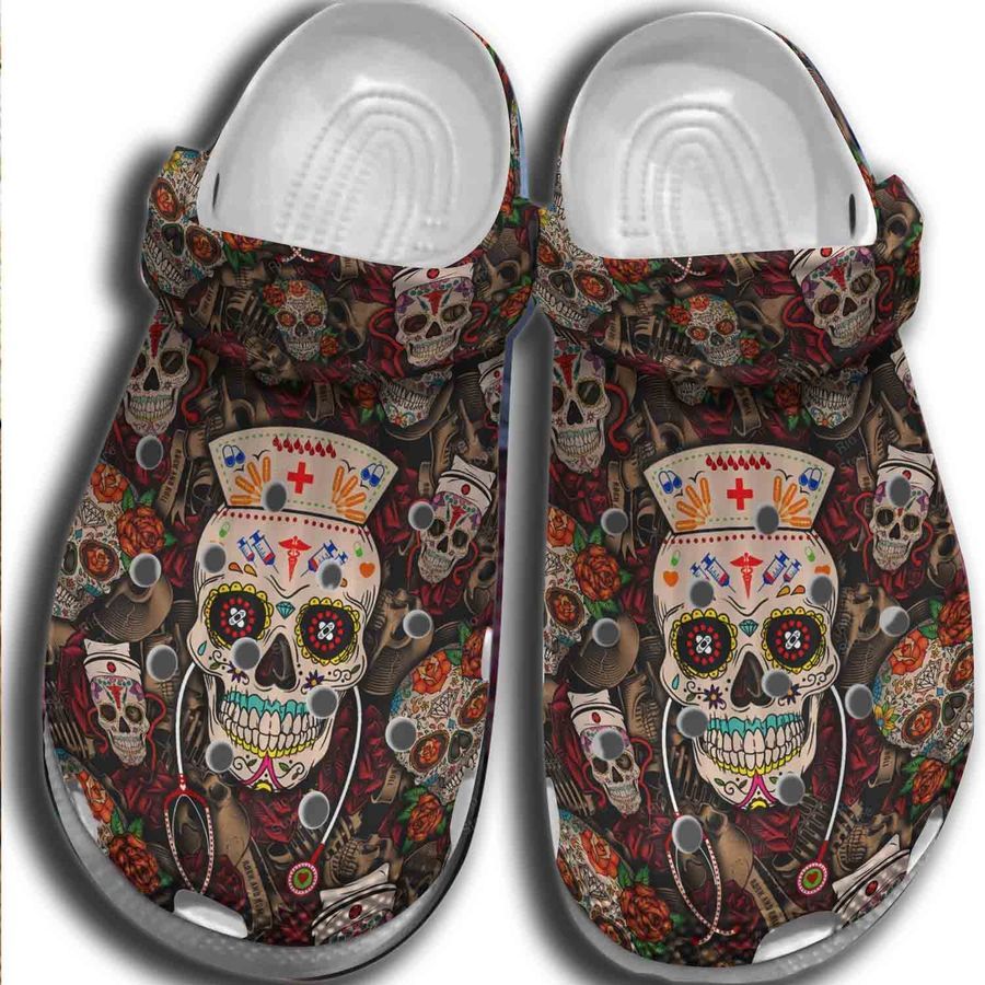 Mexican Sugar Skull Nurse Crocs Shoes Crocbland Clog Birthday Gifts For Men Women