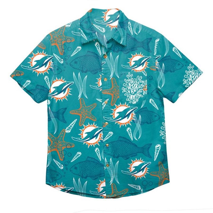 Miami Dolphins Floral Button Up Shirt Mens