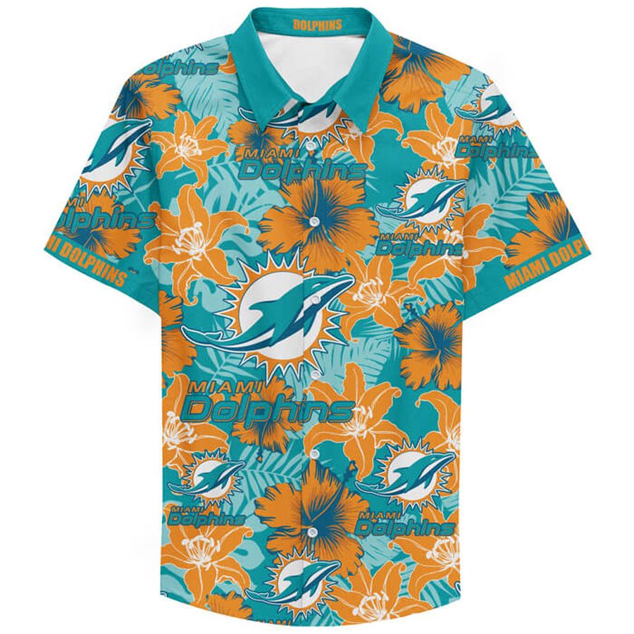 Miami Dolphins Football Teams Hawaiian Shirt Custom Name Button Up