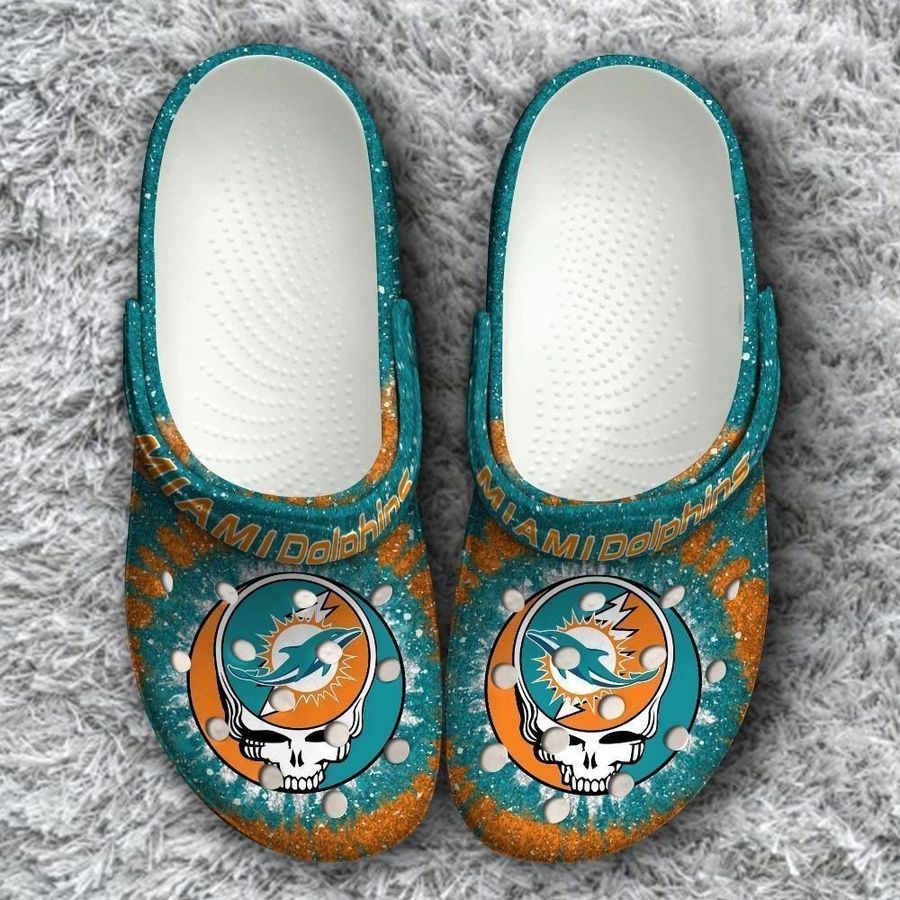 Miami Dolphins Grateful Dead Classic Crocs Crocband Clog Comfortable Water Shoes