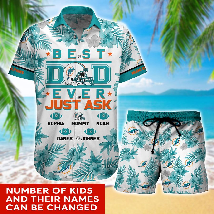Miami Dolphins Hawaiian Shirt Short Best Dad Ever Custom Kid Name