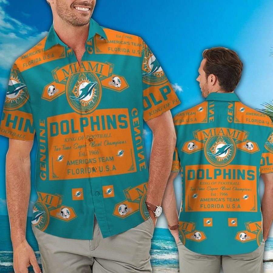 Miami Dolphins Hawaiian Shirt Short Sleeve Button Up Tropical Aloha 01