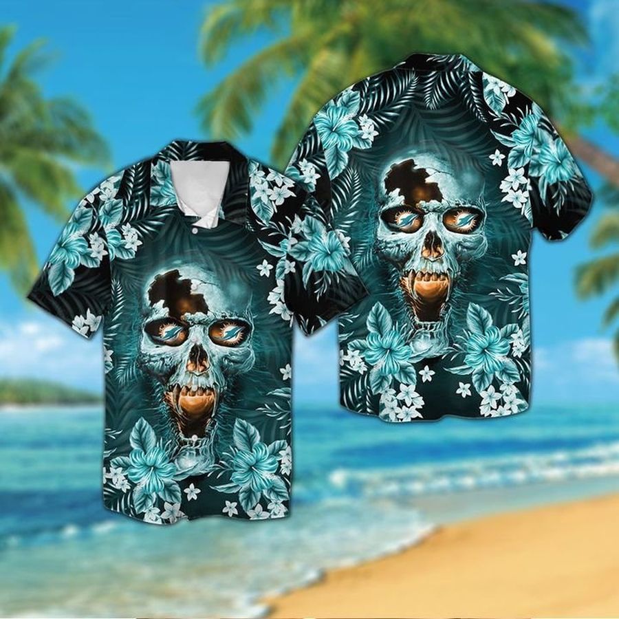 Miami Dolphins Hawaiian Shirt Skull Tropical Aloha 1
