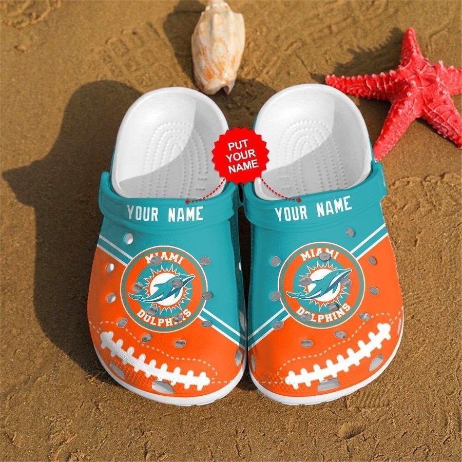 Miami Dolphins Team Custom Name Crocs Crocband Clog Comfortable Water Shoes